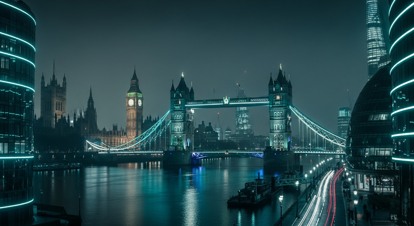 London skyline at night — WeBuildLogic web design UK